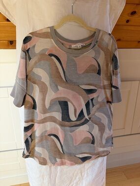 Jane and Delancey Abstract Wave Print Tunic in Pink, Gray, Brown, Black
